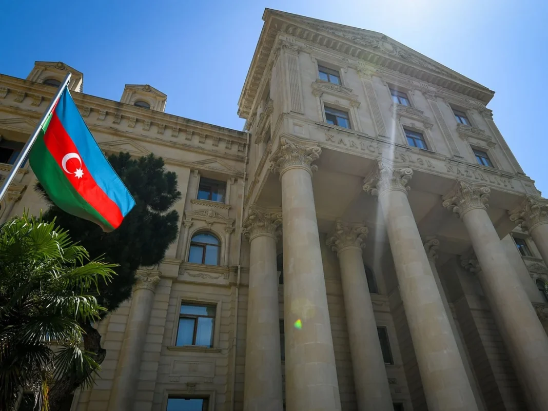 Azerbaijan Foreign Ministry building accompanying its statement on the Tskhinvali region election
