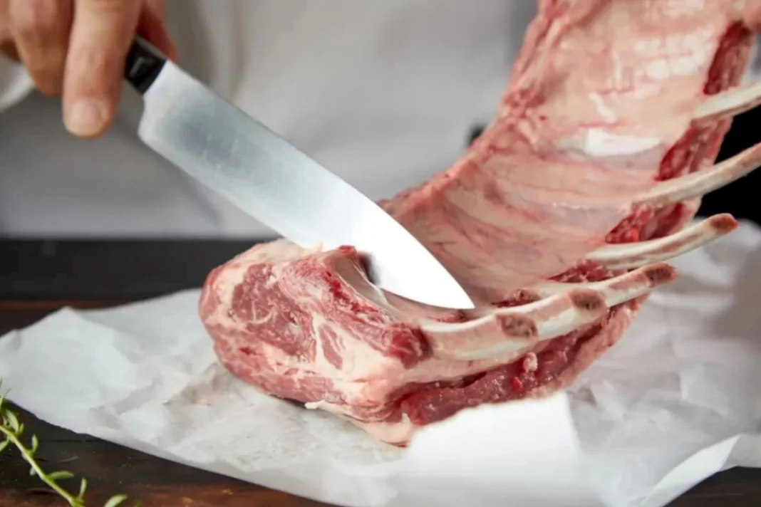 Cuts of meat displayed for sale at a market