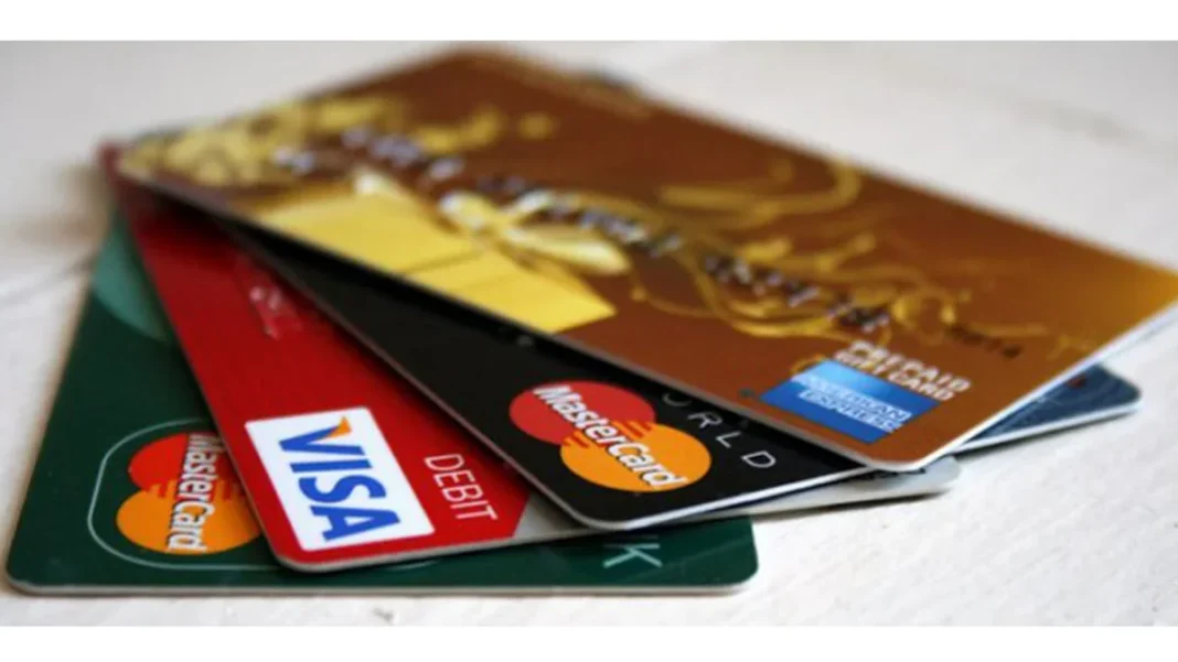 Bank cards and an ATM in Azerbaijan