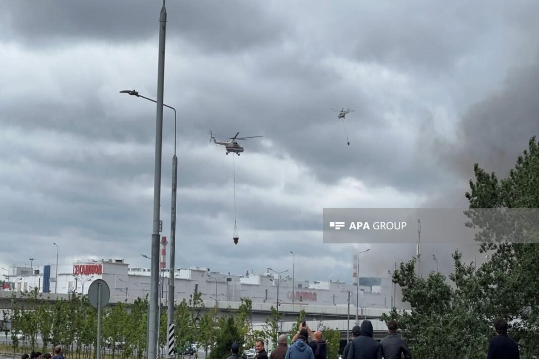 Damage caused by fallen drone debris at Moscow's Sadovod market