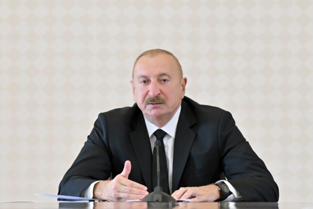 Azerbaijani President Ilham Aliyev speaks at a meeting on mining and metallurgy development