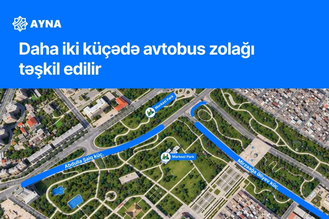 Road markings for a new bus lane in Baku