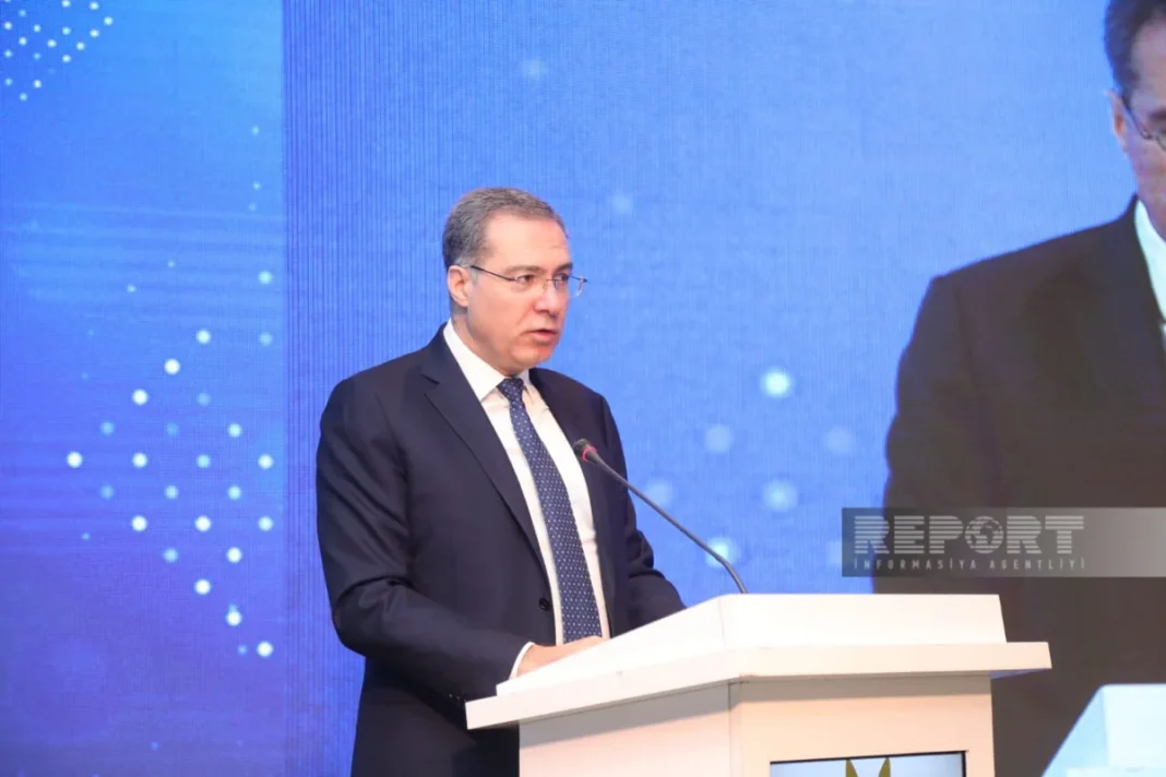 Presidential aide Shahmar Movsumov speaks at the Azerbaijan International Investment Forum in Baku