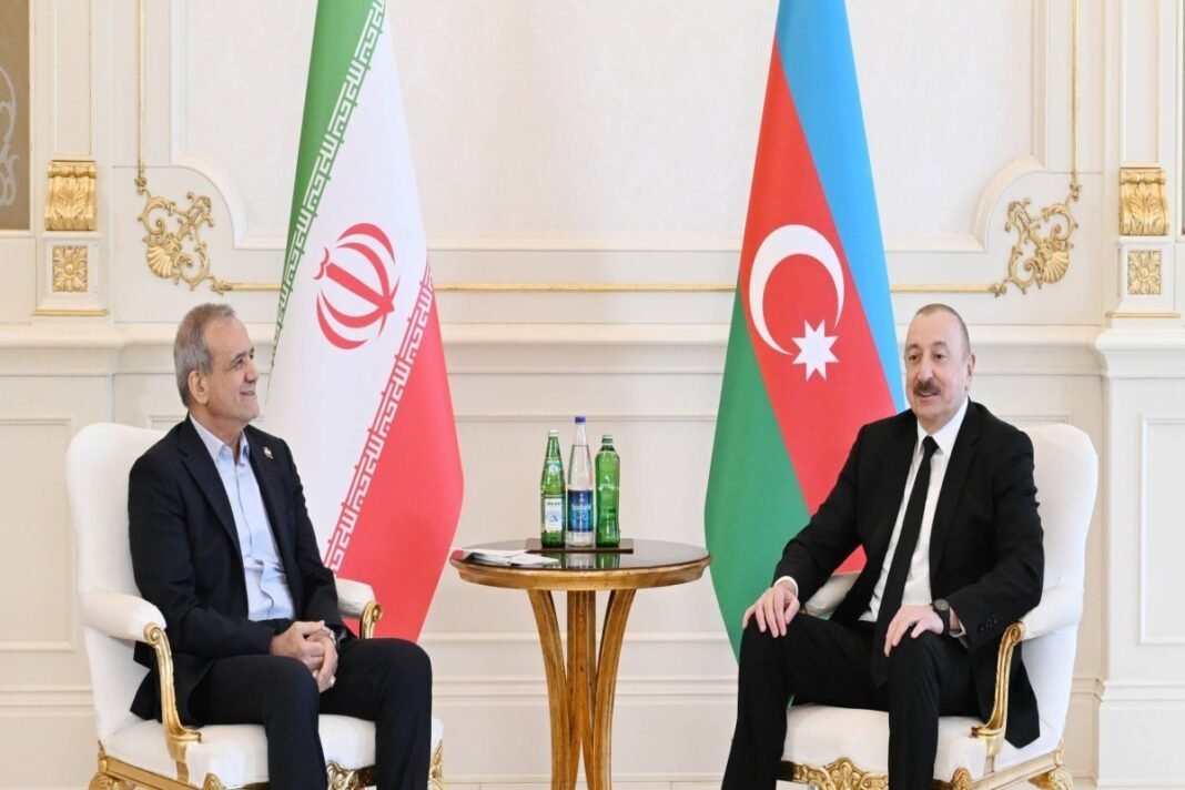 Azerbaijani President Ilham Aliyev and Iranian President Masoud Pezeshkian