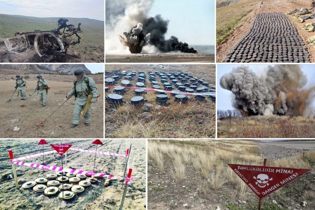 A deminer clearing explosive hazards in Azerbaijan’s formerly occupied territories