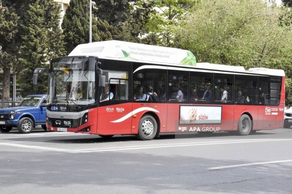 City buses operating on a street in Baku