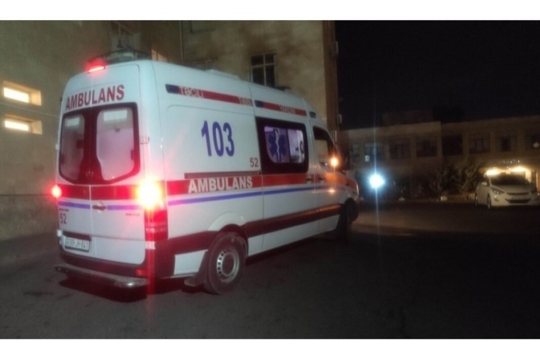 Ambulances outside a hospital after a mass poisoning in Kurdamir, Azerbaijan