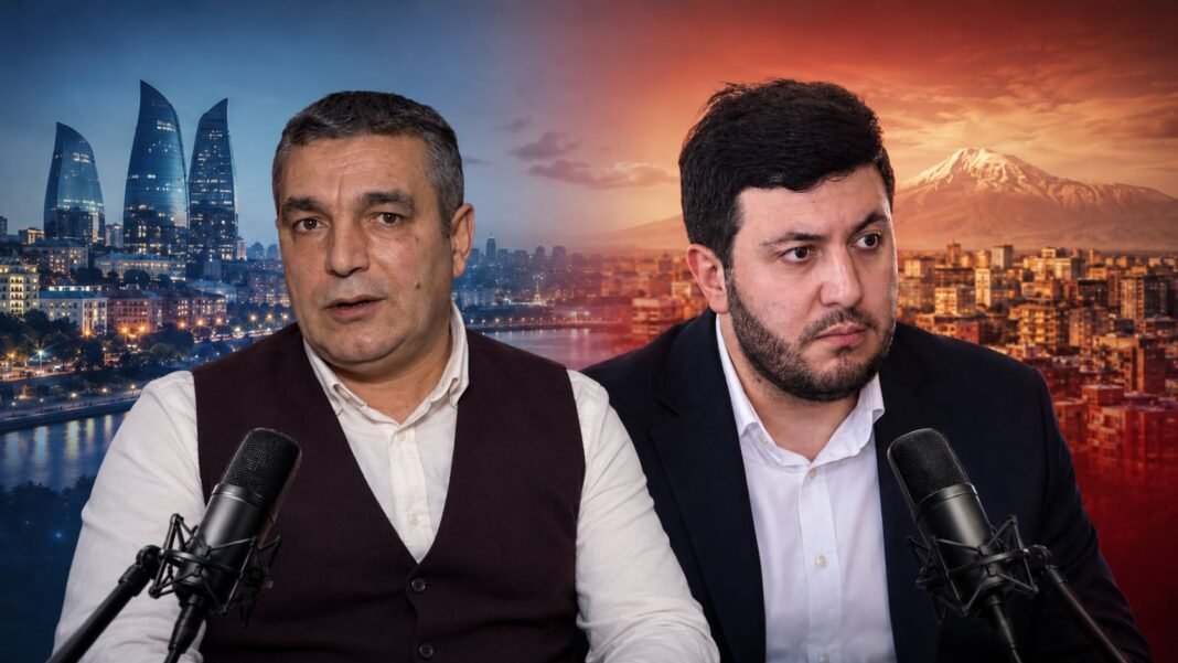 Natig Jafarli and Areg Kochinyan during a Pressclubs TV discussion