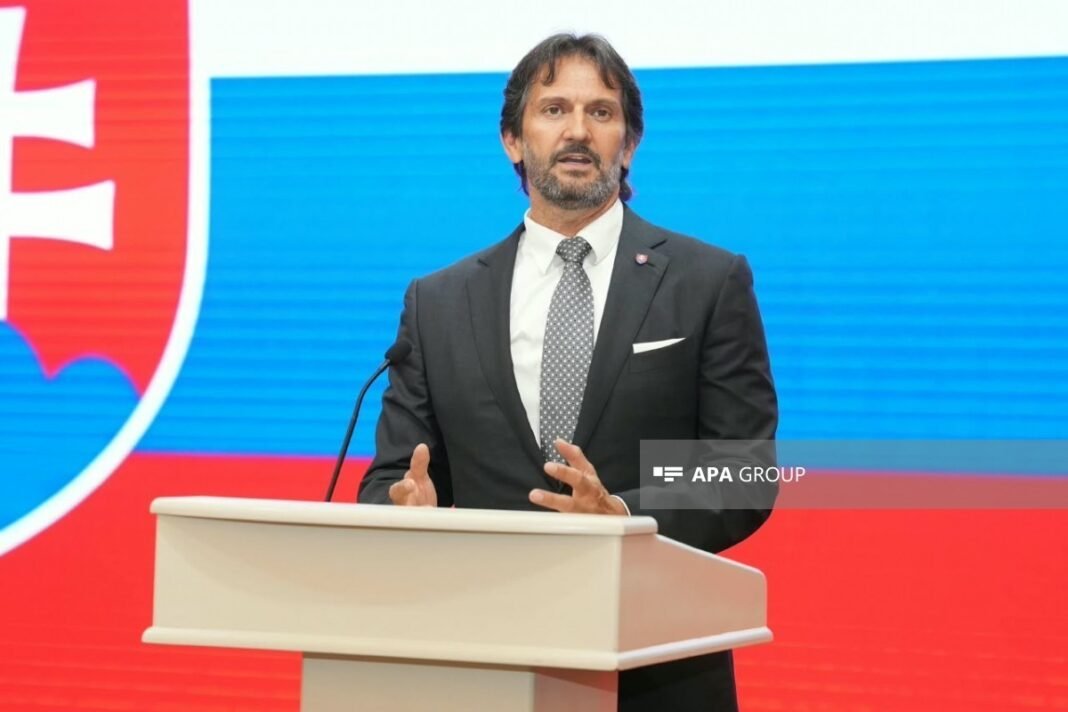 Slovak Defense Minister Robert Kalinak during a visit to Baku