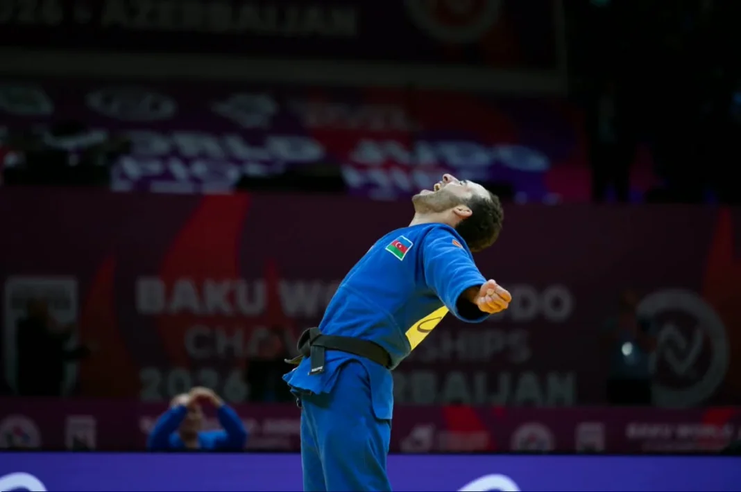 Ahmad Yusifov competes at the World Judo Championships in Baku
