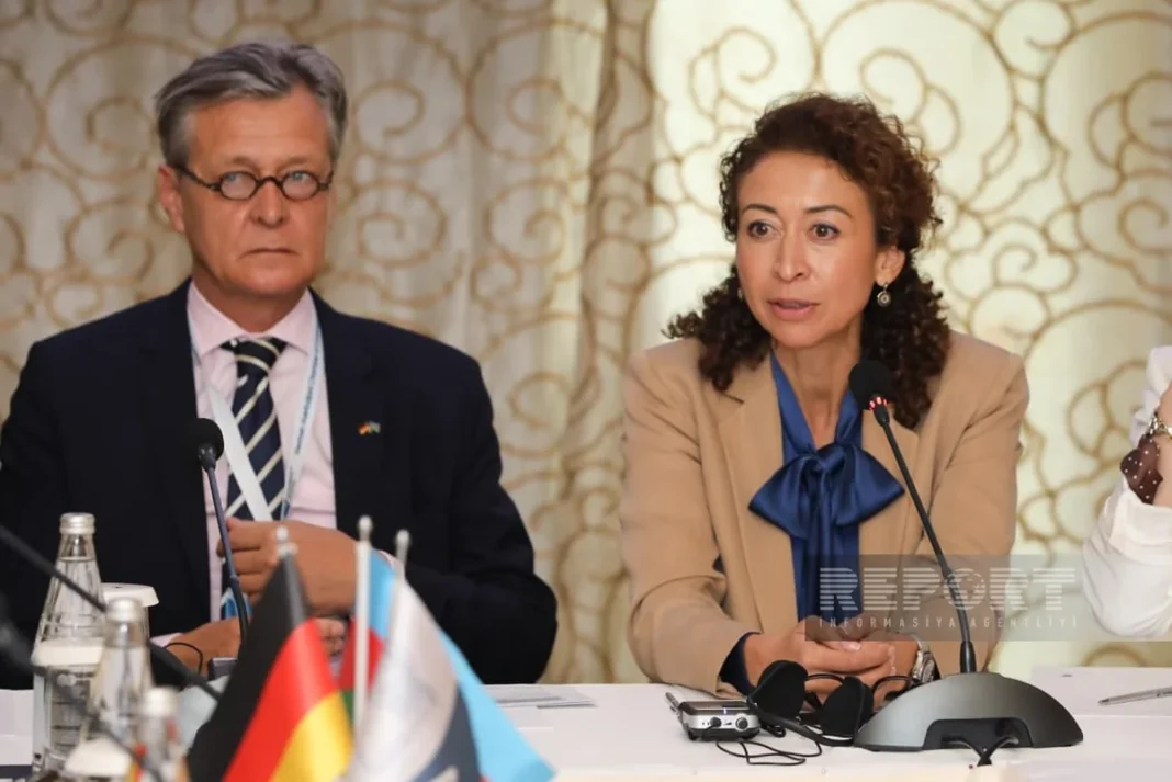 Nargiz Wick at a press briefing in Baku