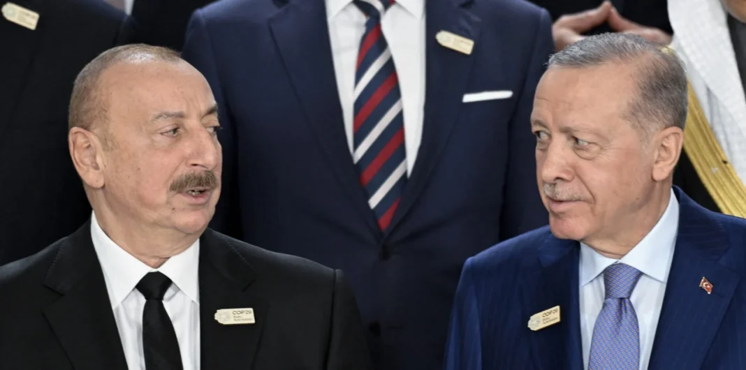 Azerbaijani President Ilham Aliyev and Turkish President Recep Tayyip Erdogan at COP29 in Baku