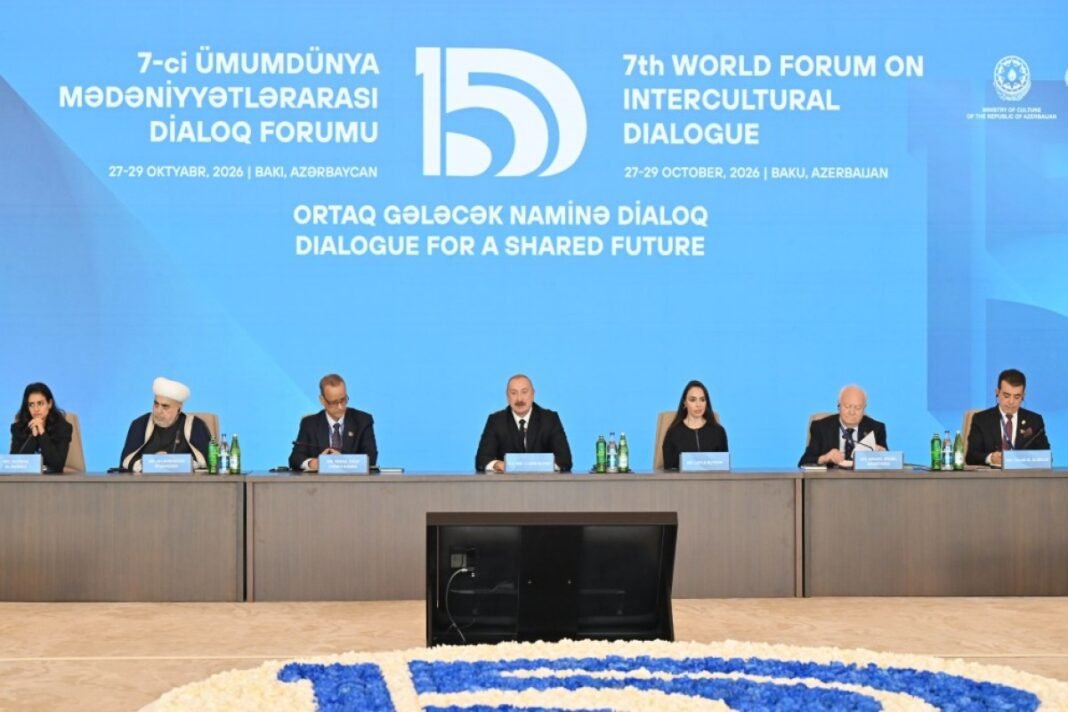Azerbaijani President Ilham Aliyev addresses the seventh World Forum on Intercultural Dialogue in Baku