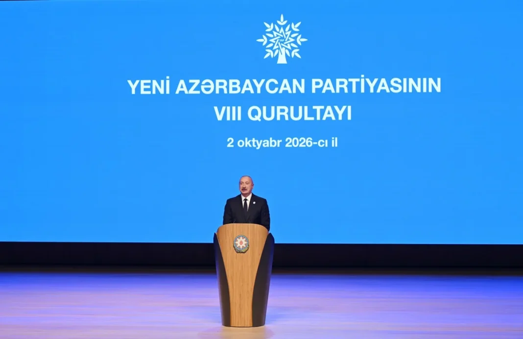 President Ilham Aliyev speaks at the eighth New Azerbaijan Party congress