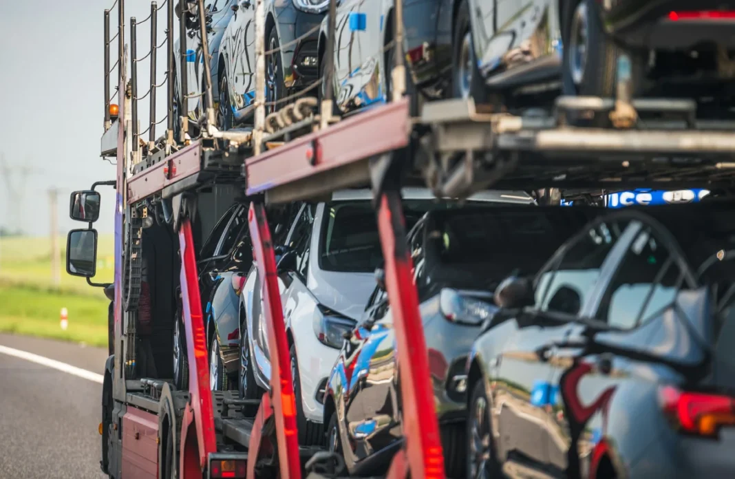 New passenger cars transported on a vehicle carrier