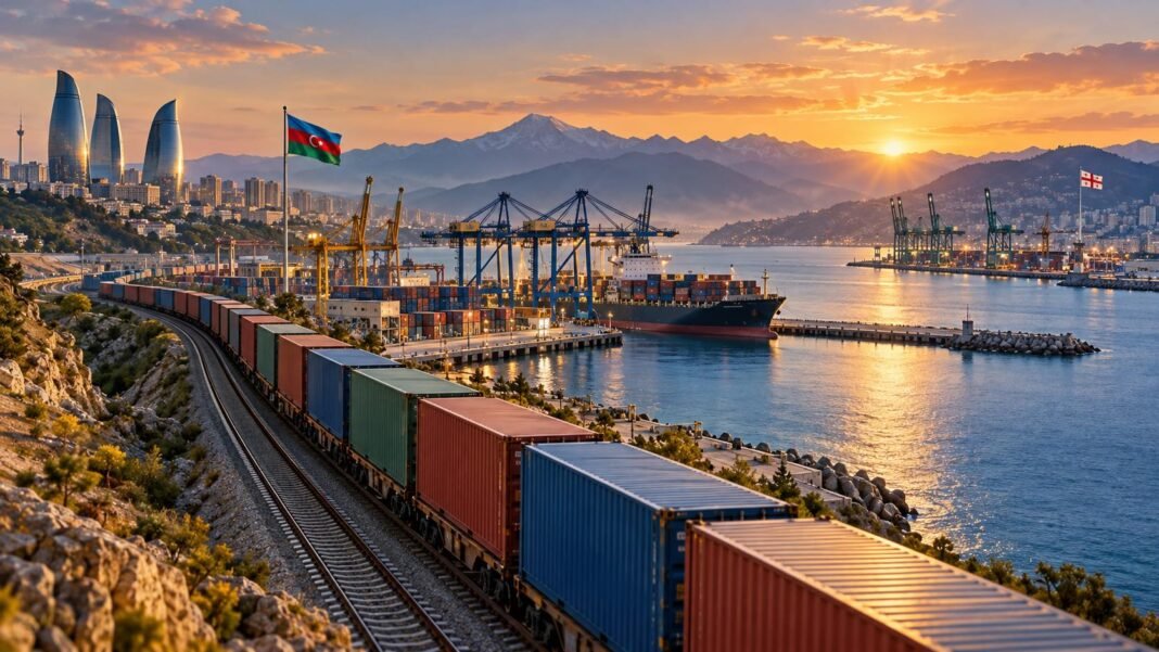 Cargo port illustrating Azerbaijan’s international trade routes