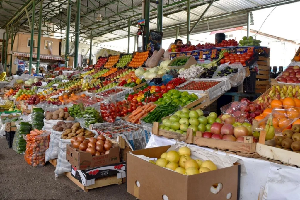 Potatoes and other produce displayed at a market in Azerbaijan