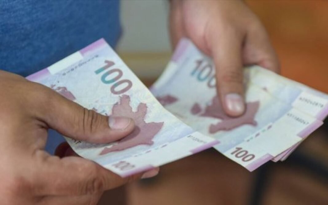Azerbaijani manat banknotes representing salary-tax deductions