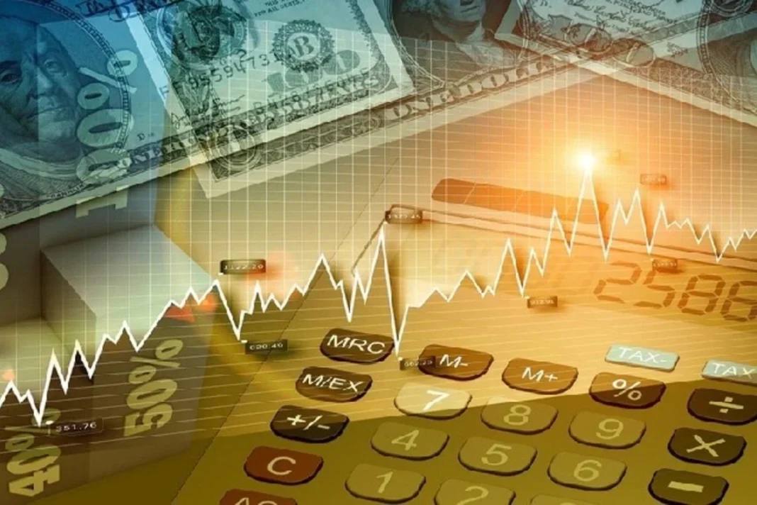 Azerbaijani manat banknotes with a financial chart