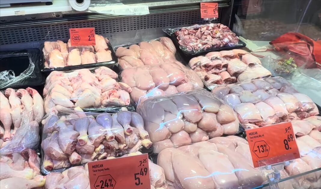 A supermarket aisle in Azerbaijan where shoppers compare displayed prices