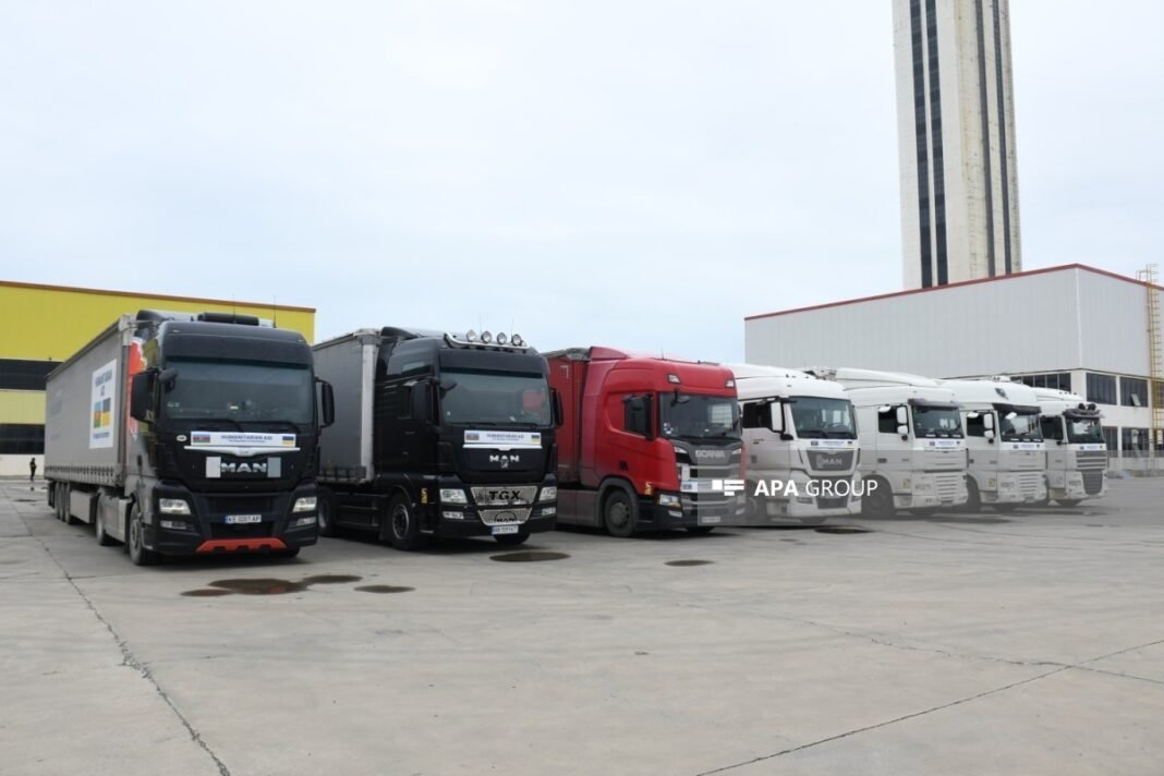 Trucks carrying Azerbaijani electrical equipment for Ukraine