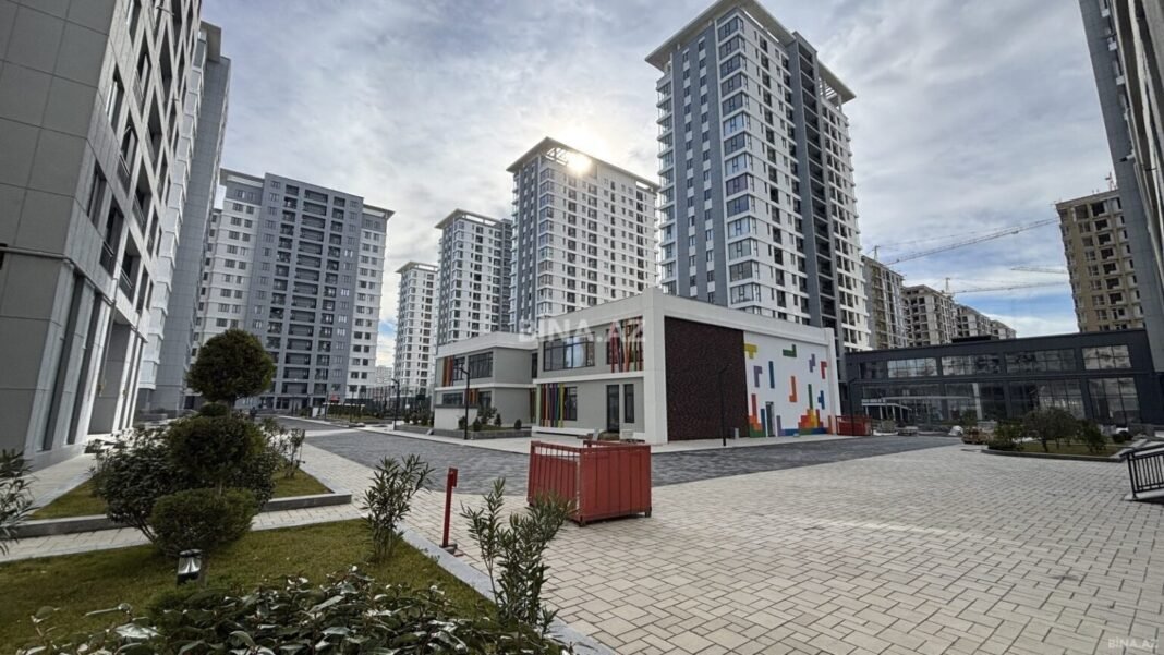 New apartment towers and courtyard in Baku