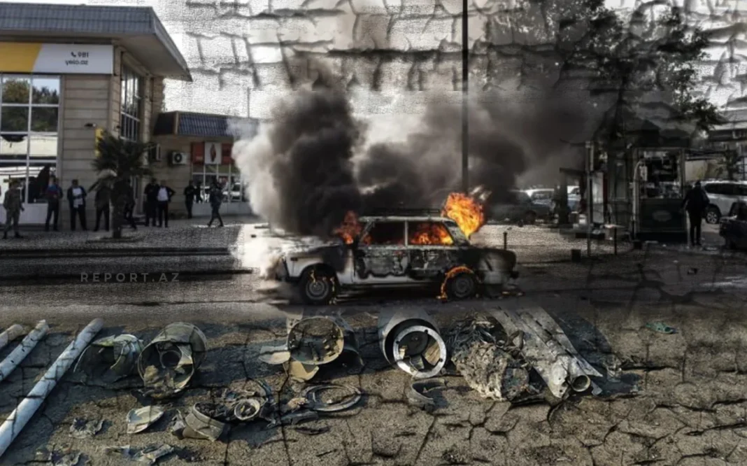 Aftermath of a missile strike on Barda in October 2020