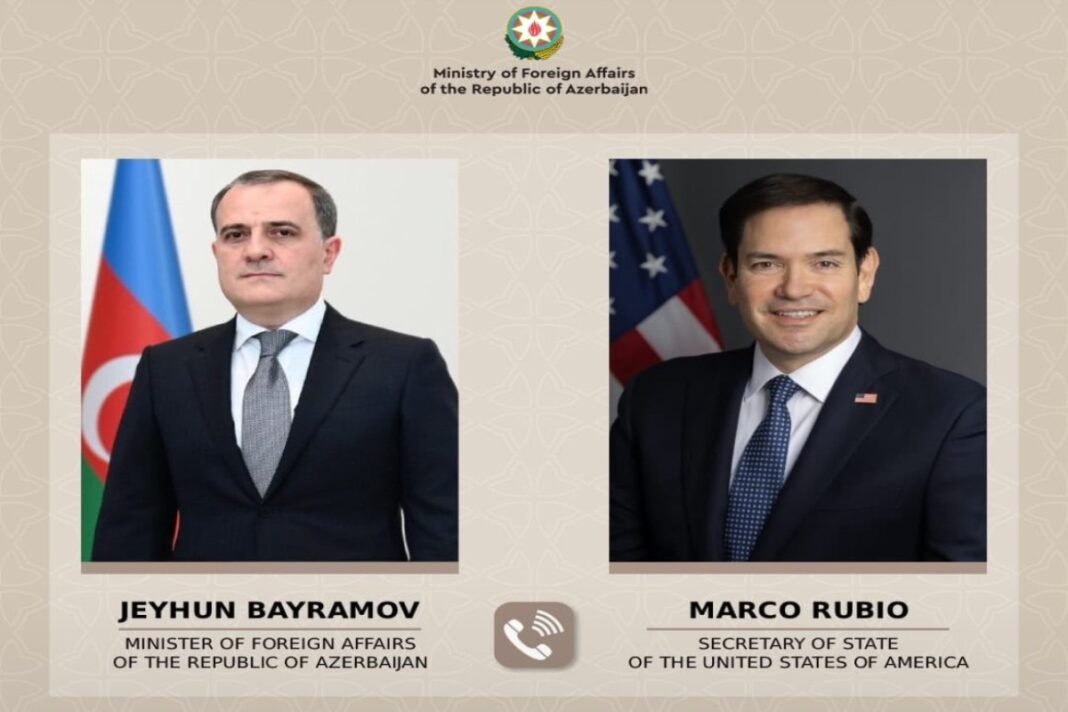 Azerbaijani Foreign Minister Jeyhun Bayramov and U.S. Secretary of State Marco Rubio