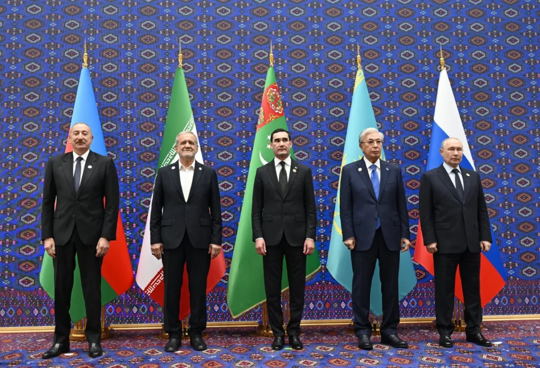 Azerbaijani President Ilham Aliyev addressing the Caspian Environmental Summit