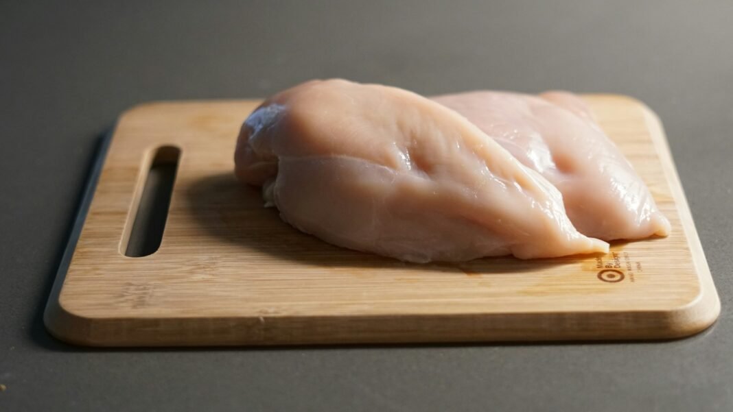 Raw chicken fillet on a cutting board