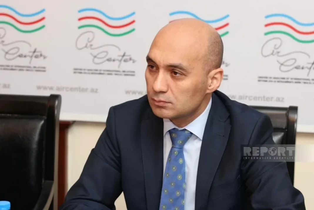 Azerbaijani lawmaker Gaya Mammadov speaking at the EU-Azerbaijan forum in Brussels