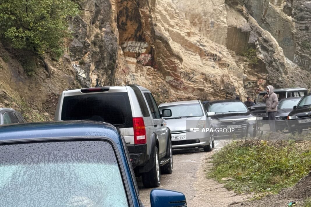 Landslide blocking the Guba–Khinalig mountain road