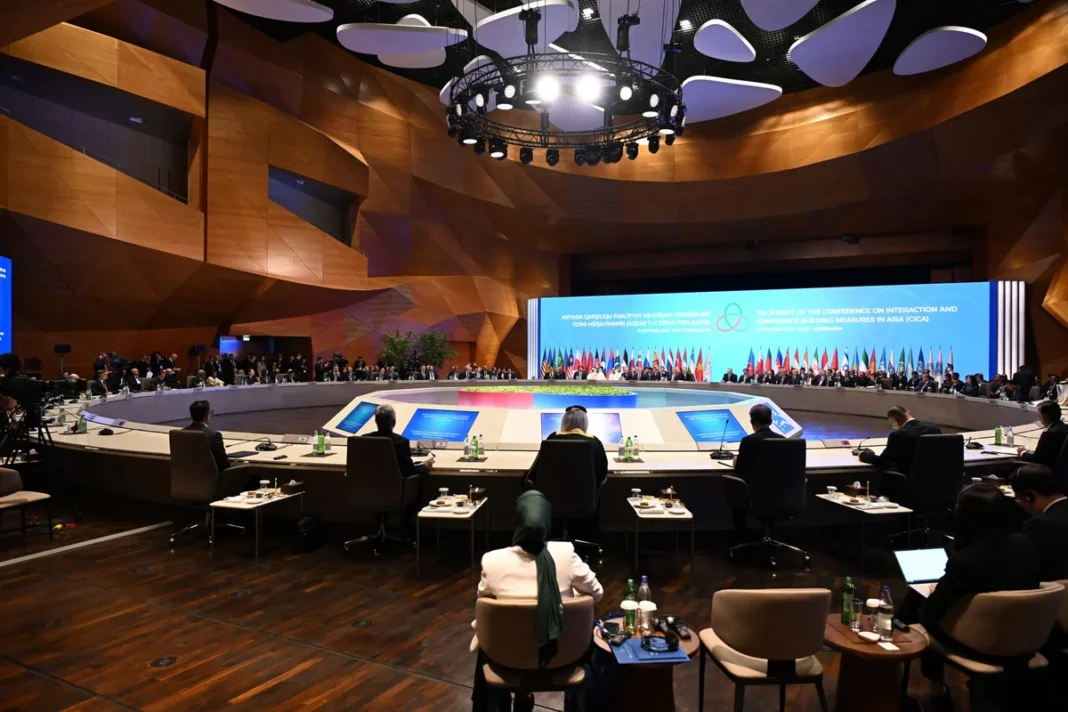 Kazakh President Kassym-Jomart Tokayev speaks at the CICA summit in Baku