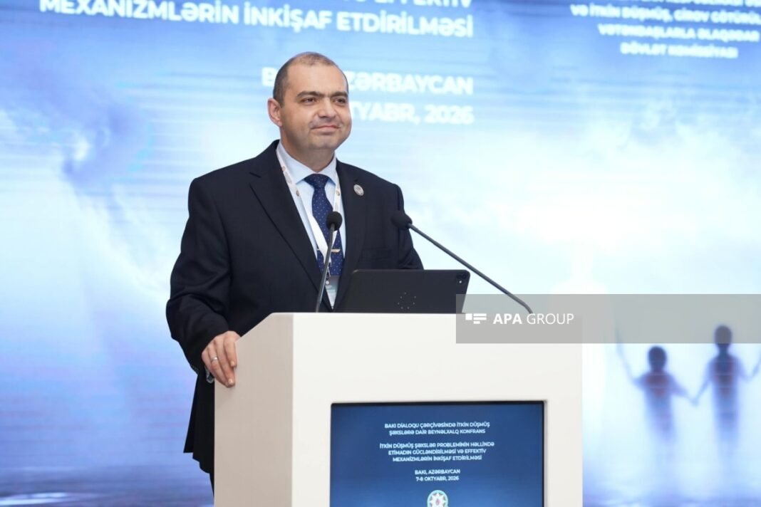 Gazanfar Ahmadov speaks at a Baku conference on missing persons