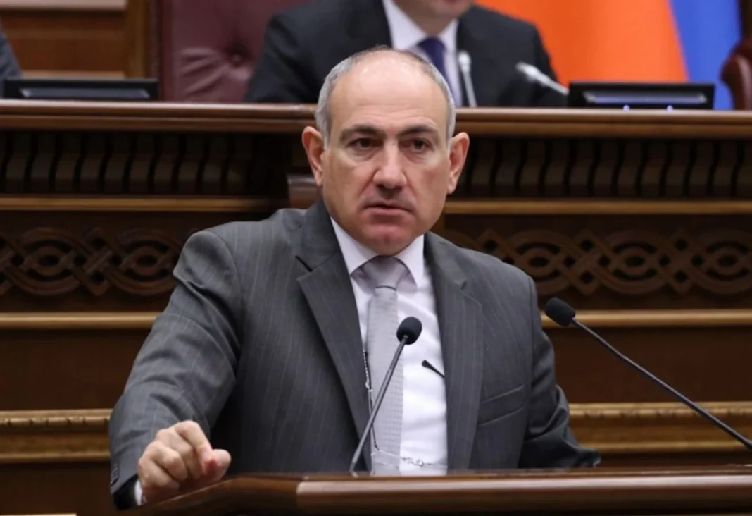 Armenian Prime Minister Nikol Pashinyan speaking at a news briefing