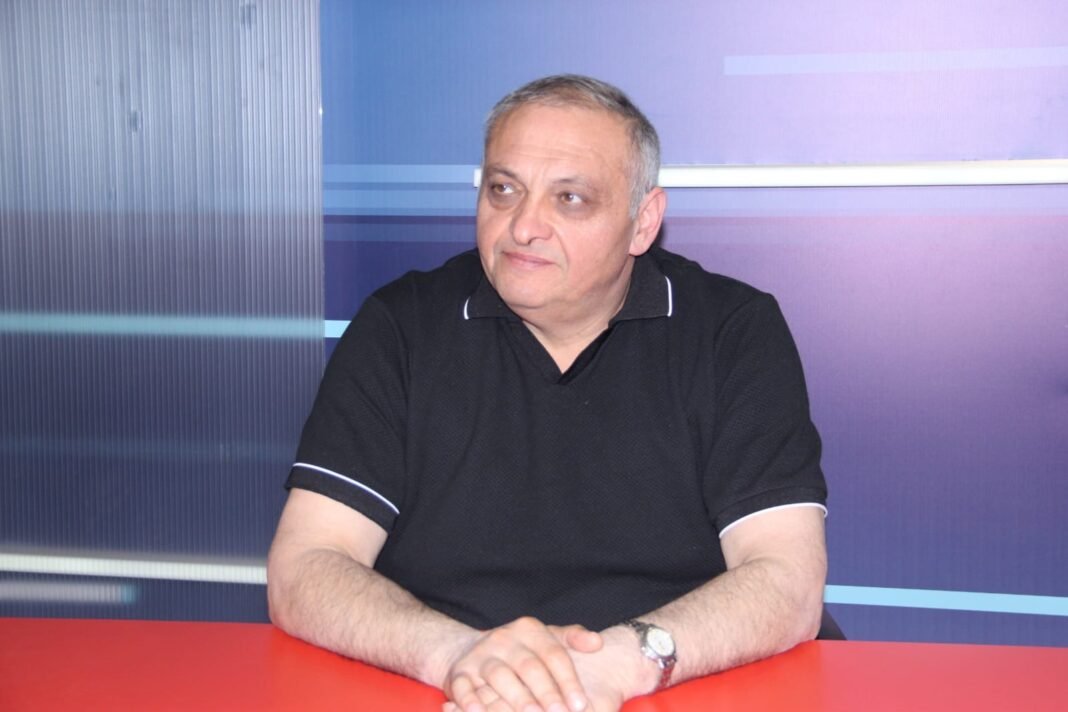 Historian Pasha Hasanli during an interview at Prime TV Azerbaijan