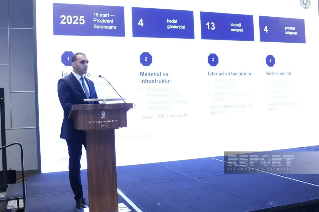Nadir Novruzov speaks at a summit of government IT leaders in Baku.