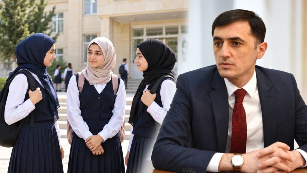 Tural Abbasli during a Prime TV Azerbaijan discussion about hijab rules in schools